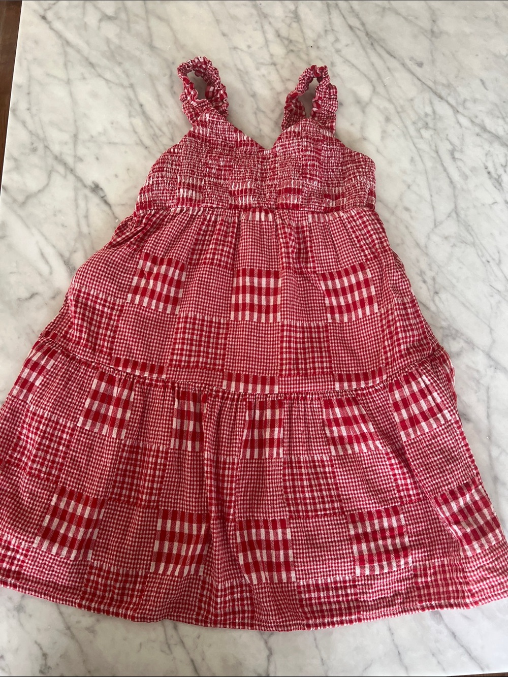 Cat and Jack Girls Red Gingham Sundress with Smocked Bodice